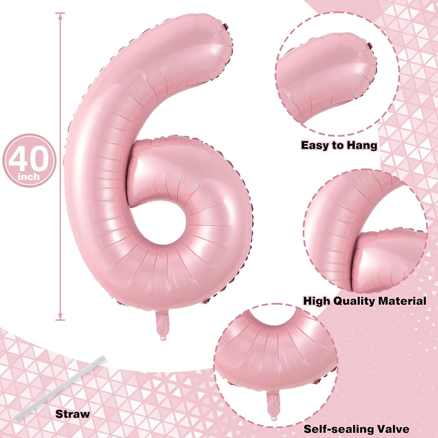 Pastel Pink 16th Birthday Balloons for Girls, 40 Inch Mylar Self Inflating 16 Balloon Number, Big Foil 1 & 6 Helium Number 16 Balloon for Women Birthday Party Decorations Anniversary Decor Supplies