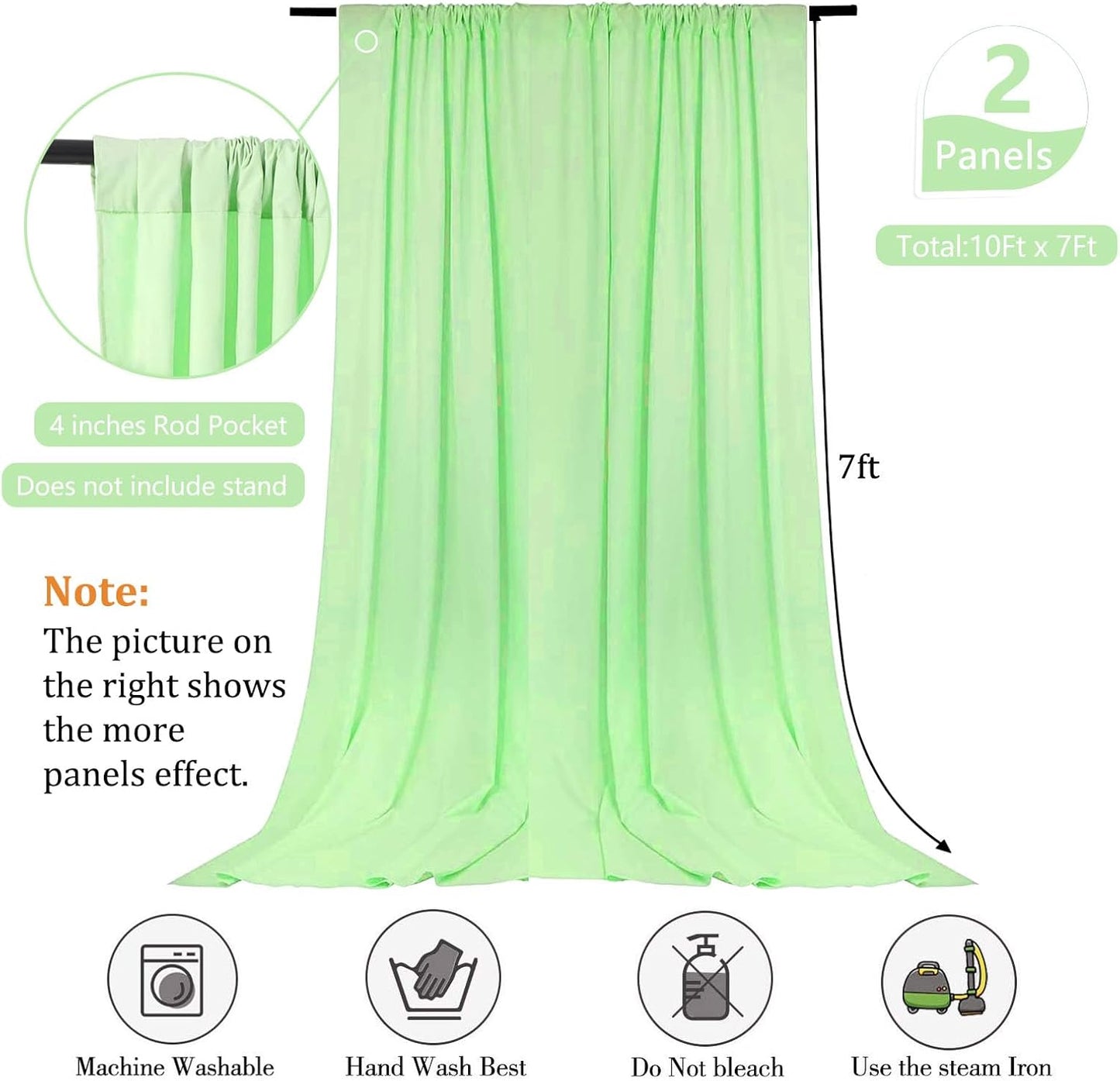10 x 7 Feet Light Green Backdrop Curtain for Partie, Background Curtains for Photoshoot, Birthday, Wedding, Halloween, Thanksgiving, Christmas, New Year Party Decorations 5Ft x 7Ft, 2 Panels