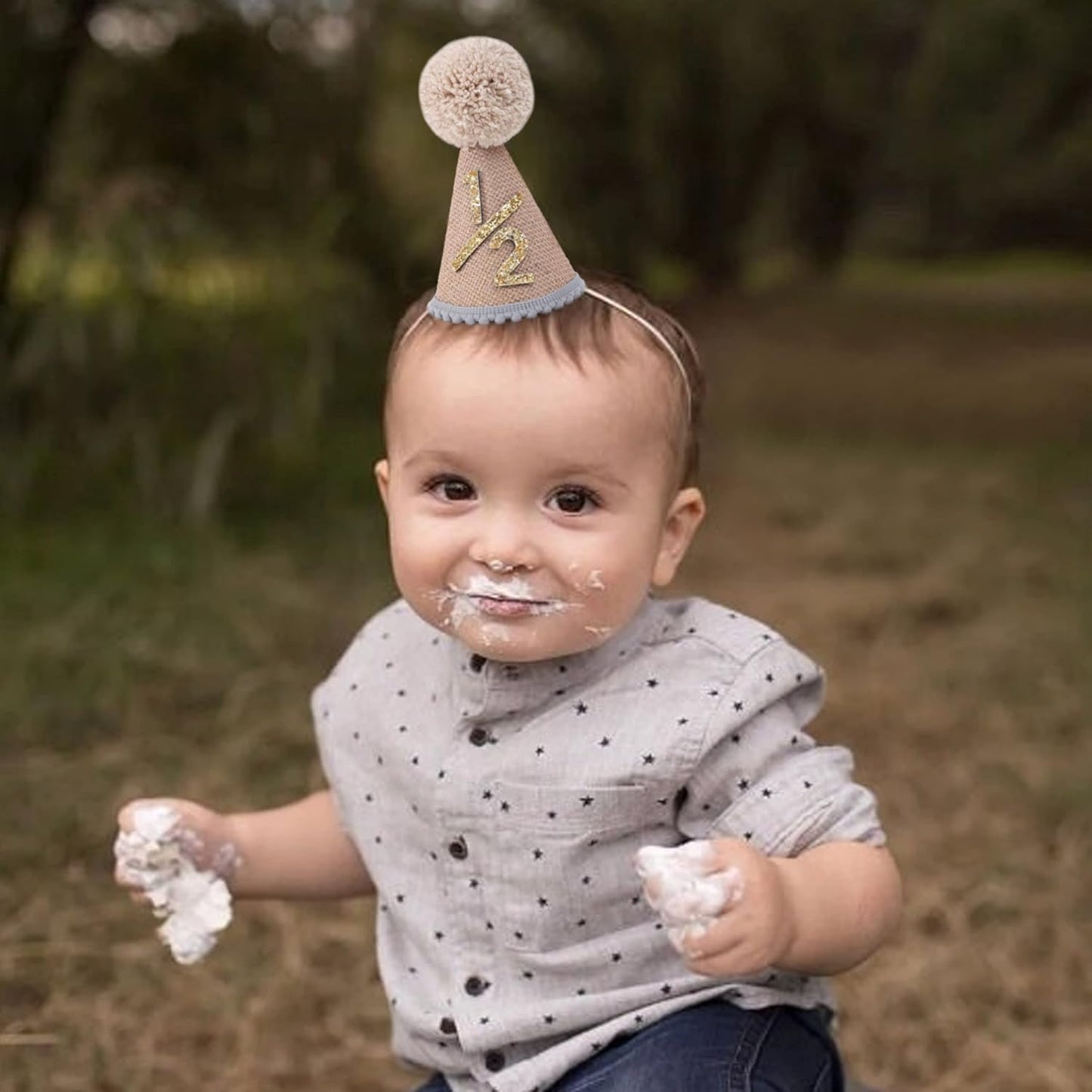 WAOUH Half Birthday Hat - Bow Cake Smash Crown for 6 Month Baby, Mini Photo Prop
