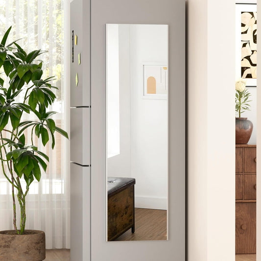 55"x16" Magnetic Mirror Lightweight Full-Length Mirror | Strong Adhesion, Easy Installation | Suitable for Refrigerators, Glass Walls, Wooden Doors, and More | 8.2kg Ultra-Strong Support | Silver