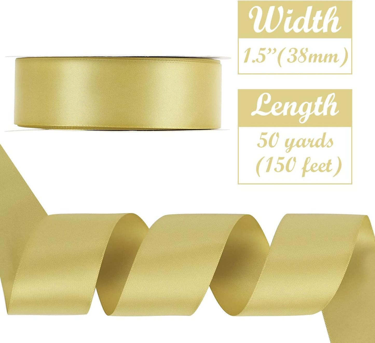 HUIHUANG 1.5 inch Wide Satin Ribbon 50 Yards Gold Double Face Polyester Silk Satin Ribbon for Gift Wrapping Hair Bows Making Floral Bouquet Wedding Invitation Decor Party Favor and Craft Supplies
