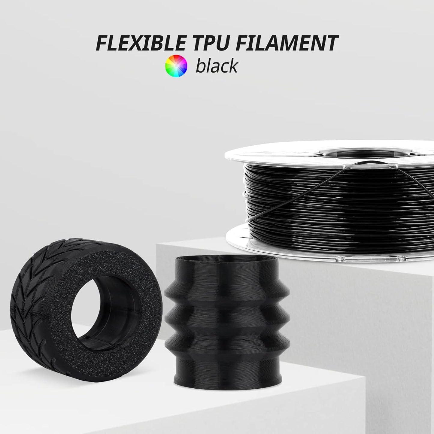 AMOLEN TPU 3D Printer Filament 1.75mm, Flexible Soft TPU 3D Printing Filament Supports High Speed, 1kg Spool(2.2lbs), Black