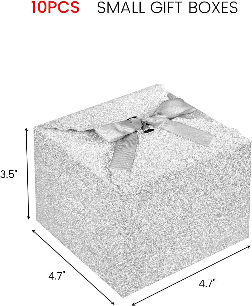 VGOODALL Sliver Glitter Gift Boxes, Paper Treat Boxes Shiny Candy Box with Ribbon for Wedding Cookie Chocolates Small Gifts