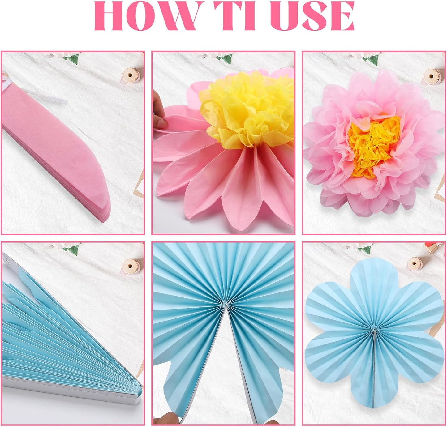 BestoFun 12PCS Paper Flowers Fans Pastel Party Decorations Tissue Paper Flowers Decorations for Girl Groovy Birthday Baby Shower Wedding Bachelorette Room Wall Hanging Décor