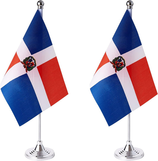 ZXvZYT 2 Pack Dominica flag Dominican Table Flag Small Mini Dominican Republic Desk Flags With Stand Base,International Festival Events Celebration Decorate,Home office Decorations