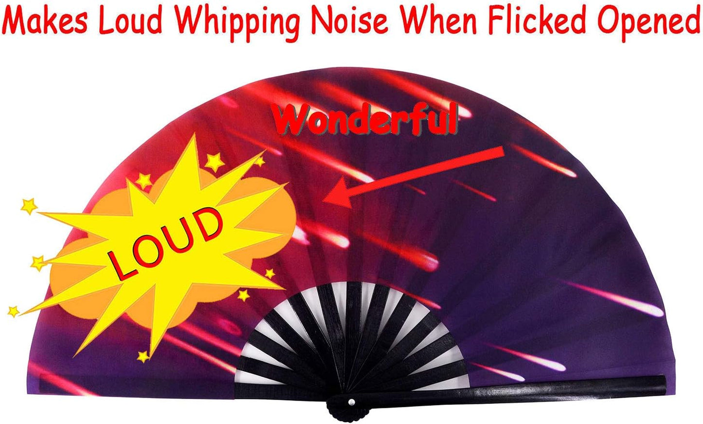 Amajiji Large Folding Hand Rave Fan Popping Fan for Line Dancing Clacking Fans for Boots On The Ground Dance,Party,Decoration,Festival (Meteor Shower)