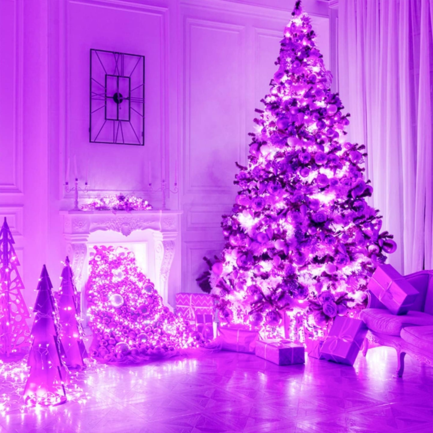 JMEXSUSS 91.5ft 250 LED Purple String Lights Indoor, Connectable 8 Modes Purple Christmas Lights Outdoor Waterproof, Plug-in Clear Wire Fairy String Light for Christmas Bedroom Party Tree Decorations