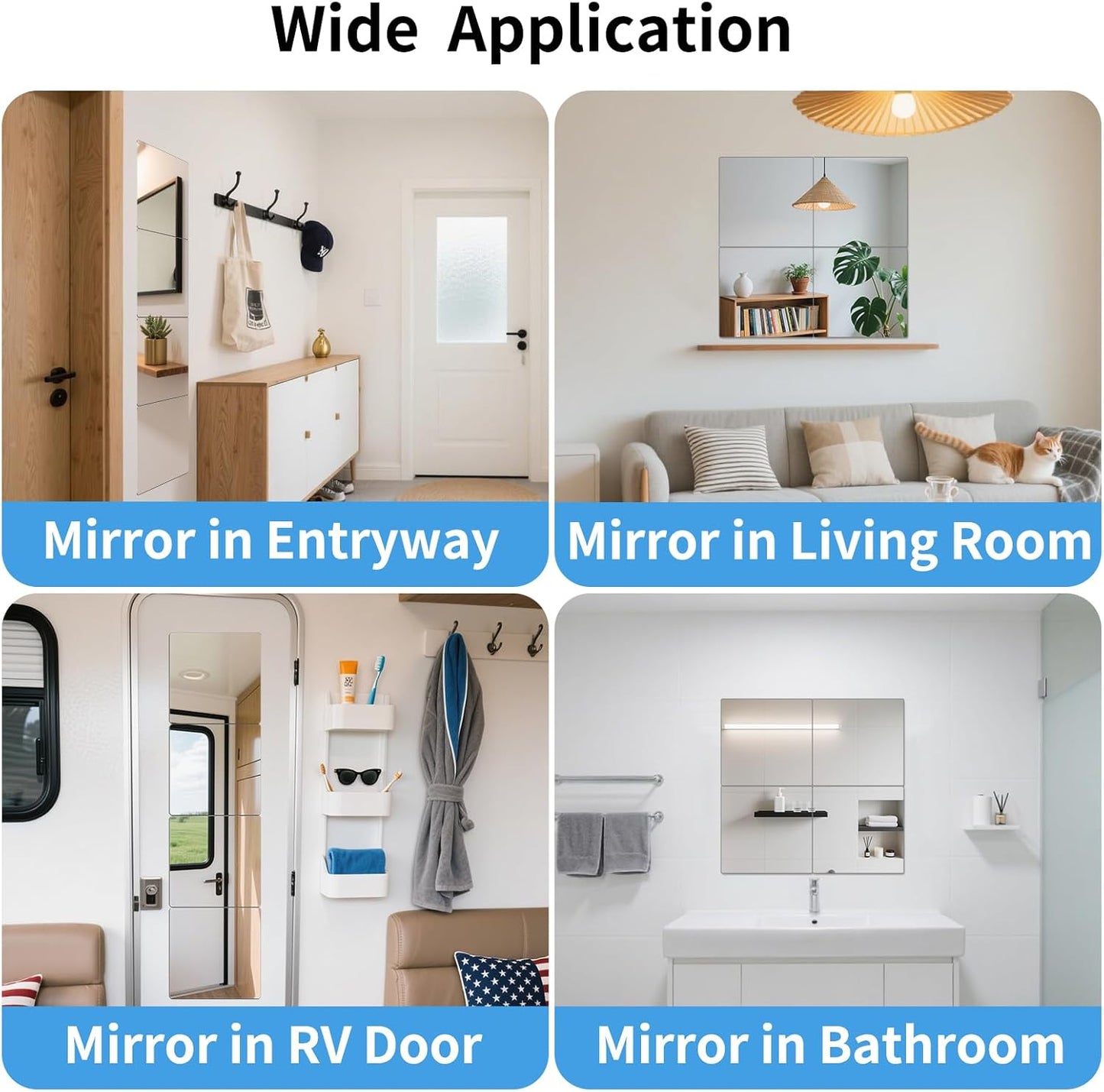 Unbreakable Acylic Small Mirror Tiles for Kids, (4-Pcs 12x16 Inch) Plastic Mirrors for Wall, Stick on Mirrors for Wall Decor, Shatterproof Mirror for Kids Bedroom