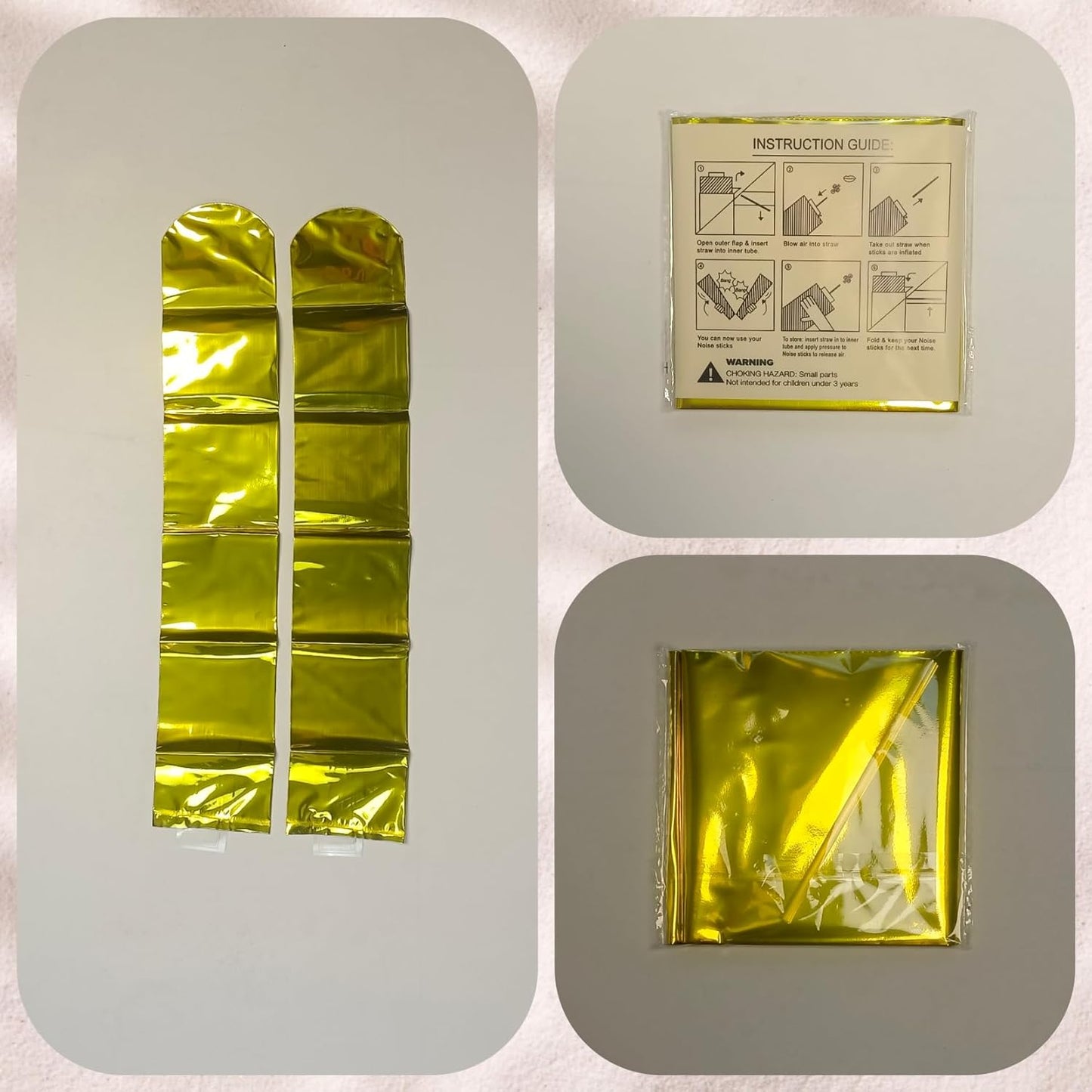 48pcs Round Head Boom Sticks Thunder Sticks Cheering Sticks Team Spirit Plastic Cheerleading Spirit Stick Clapper Inflatable Noise Maker Sports Supply (Golen)