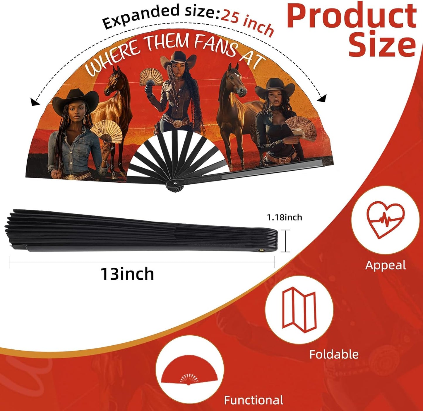 Where Them Fans at Folding Fans for Line Dancing, Boots On The Ground, Line Dance Popping Fan, Western Clack Fan for Dance, Party, Decoration, 13In