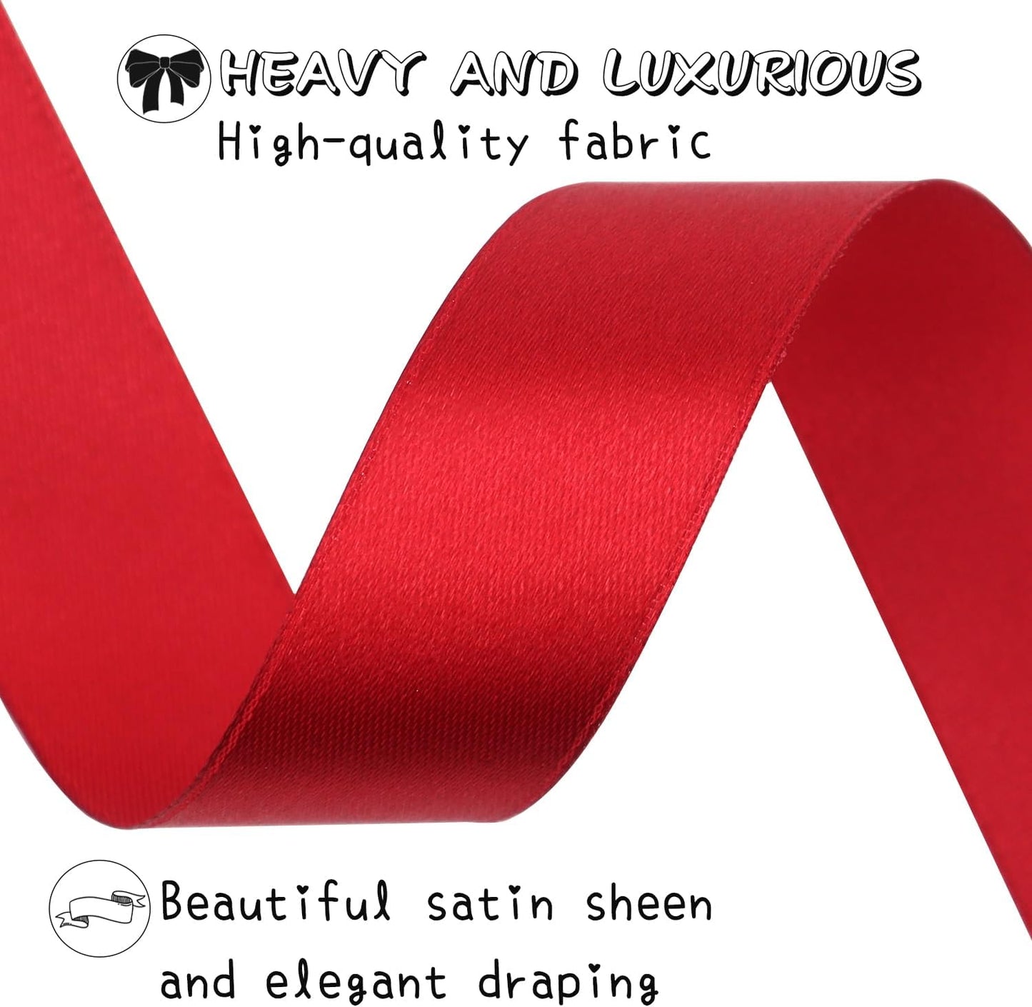 Deep red Solid Satin Ribbon 1 Inch 50 Yards Solid Polyester Fabric Ribbon for Gift Wrapping Wedding Christmas Baby Shower Birthday Party Decoration Handmade Immortal Flower Craft