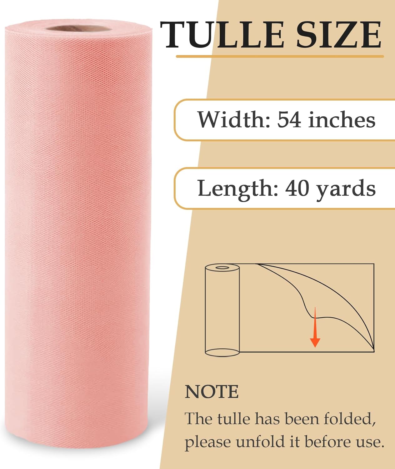 Blush Tulle Fabric Roll, 54" x 40 Yards (120FT) Tulle for Wedding Decoration DIY Tutu Party Backdrop Baby Shower Valentine's Day Table Skirts Gift Wrapping