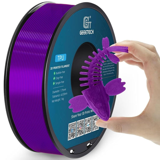 Geeetech TPU Filament 1.75mm, Shore 95A Flexible 3D Printer Filament with High Elasticity, 1KG (2.2lbs) Spool, Dimensional Accuracy ±0.03mm, Fits Most FDM Printers (Clear Purple)