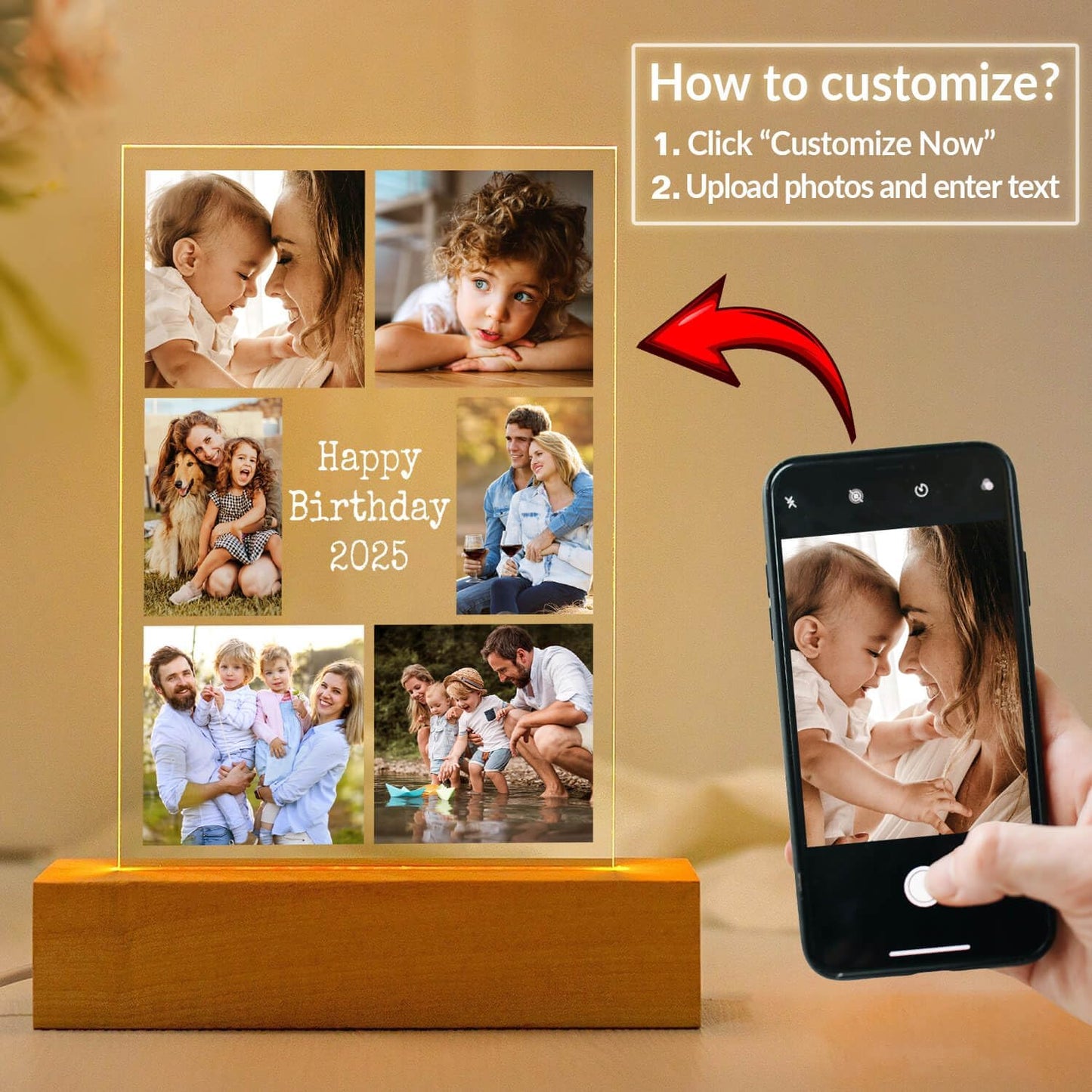 Custom Picture Frames with Photo, Personalized Photo Frame with Night Light, Customized Picture Frame, Personalized Anniversary Birthday Gifts for Women, Men, Her, Him, Mom, Dad, Family, Friend