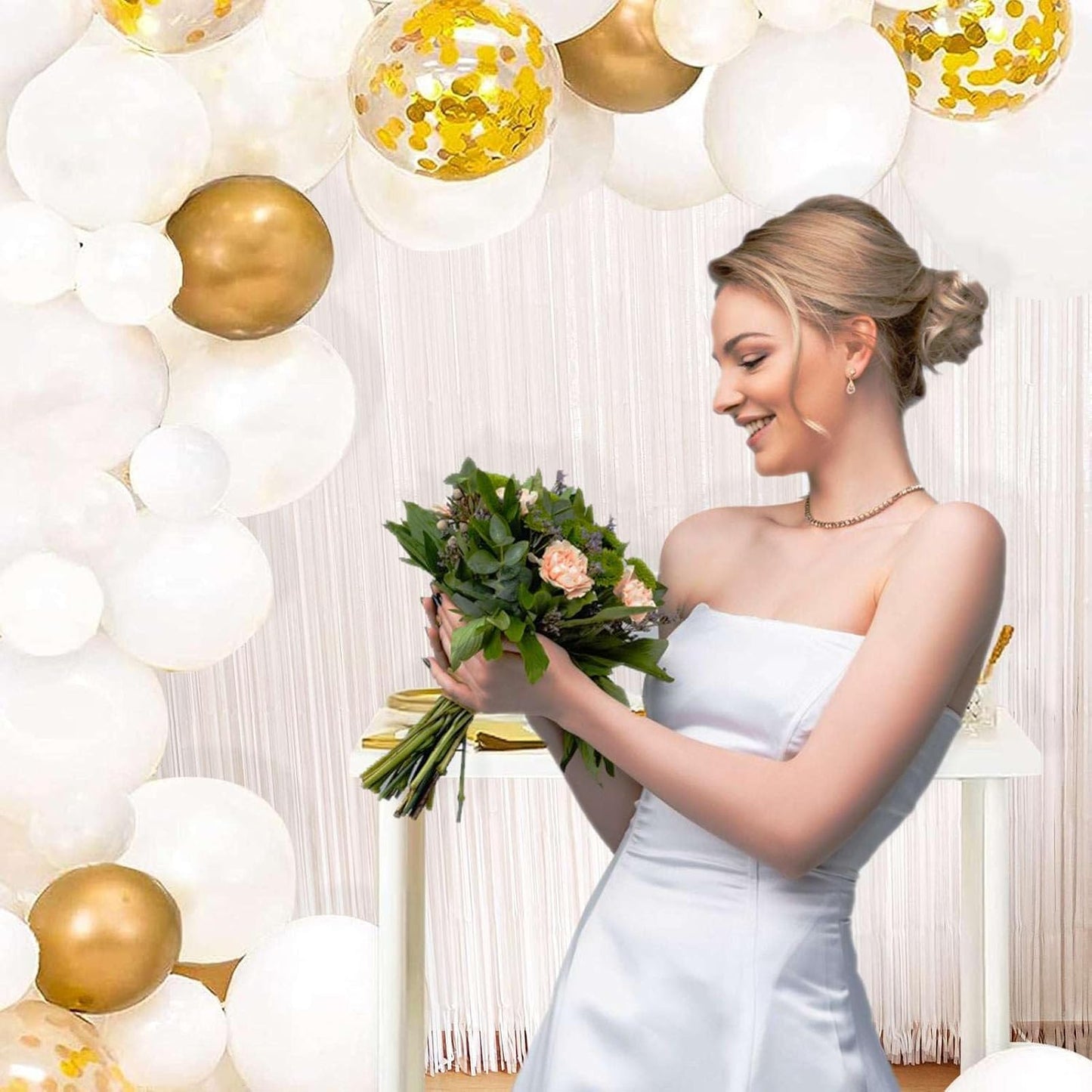 White Fringe Backdrop Curtains for Parties - 4 Pack of 3.2x8.2ft White Streamers Curtain Photo Backdrop for Wedding Birthday Bridal Shower Bachelorette Christmas Party Decorations