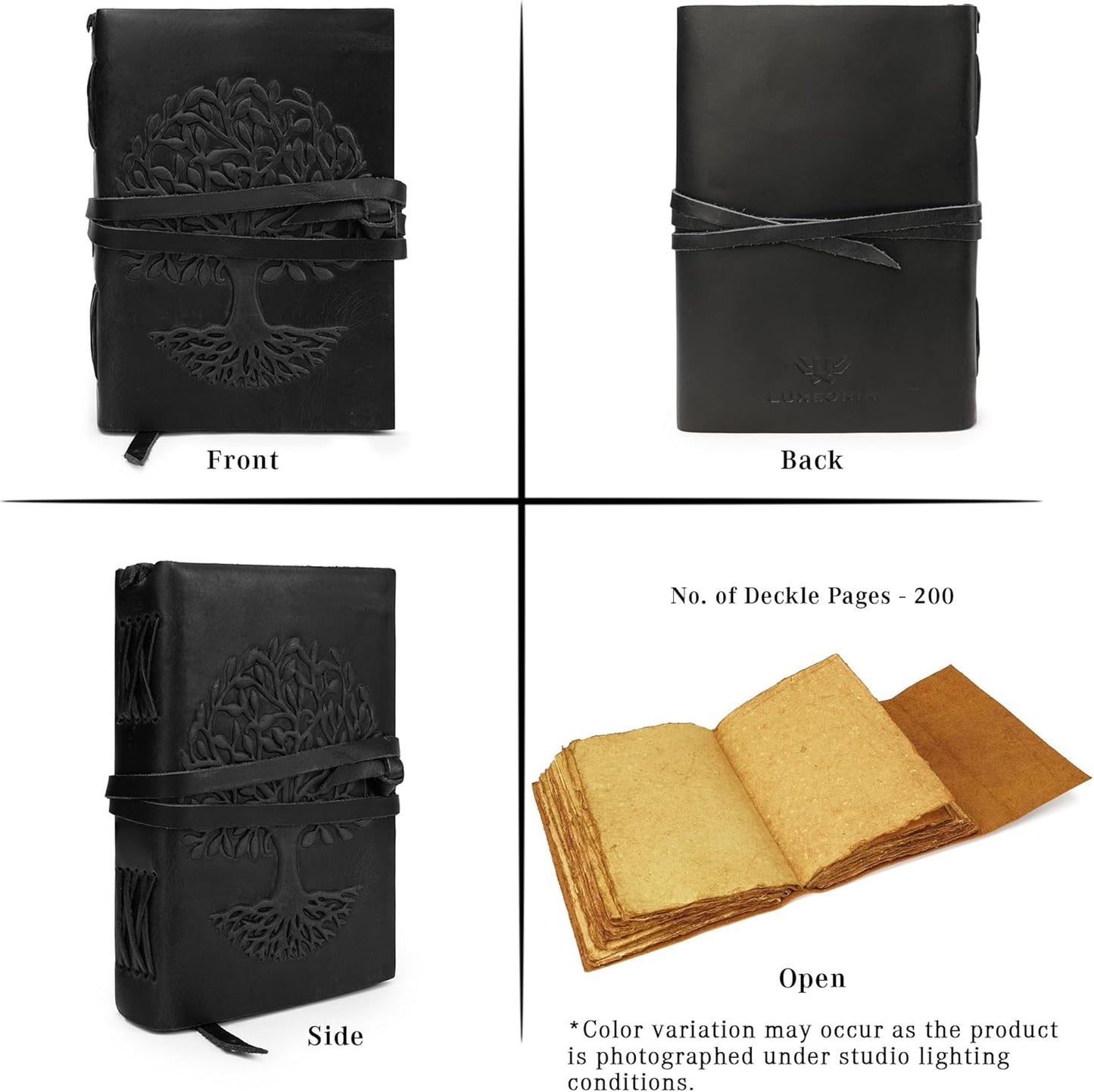LUXEORIA Tree Of Life Leather Journal for Women and Men, Handcrafted Leather Journal for Writing Womens, Sketchbook, Travel Diary with Unlined Deckle Paper, Black 6x8
