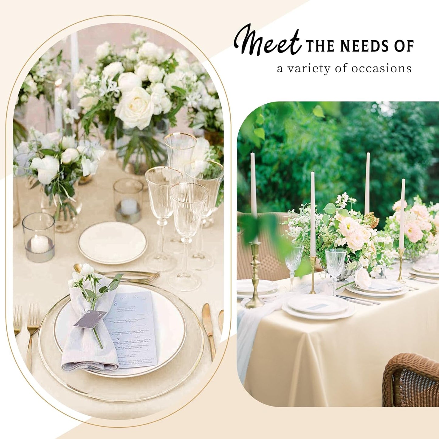 10 Packs Satin Tablecloth 57 x 108 Inch Champagne Rectangular Table Cloth Silk Tablecloth Smooth Fabric Overlay Satin Table Cover Decoration for Wedding Party Banquet Events