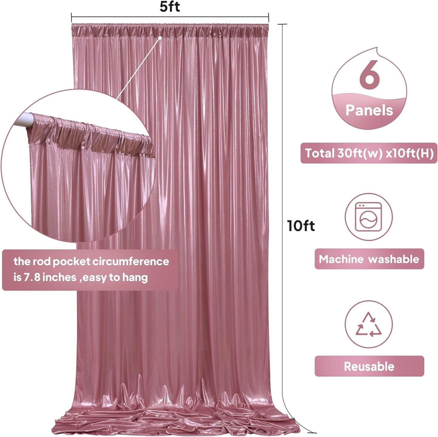 30ftx10ft Rose Gold Sequin Backdrop Curtain Panels for Parties, Wrinkle Free Glitter Photo Backdrop Drapes 6 Panels 5x10FT Shimmer Back Drop Cloth for Wedding Birthday Christmas Photography Background