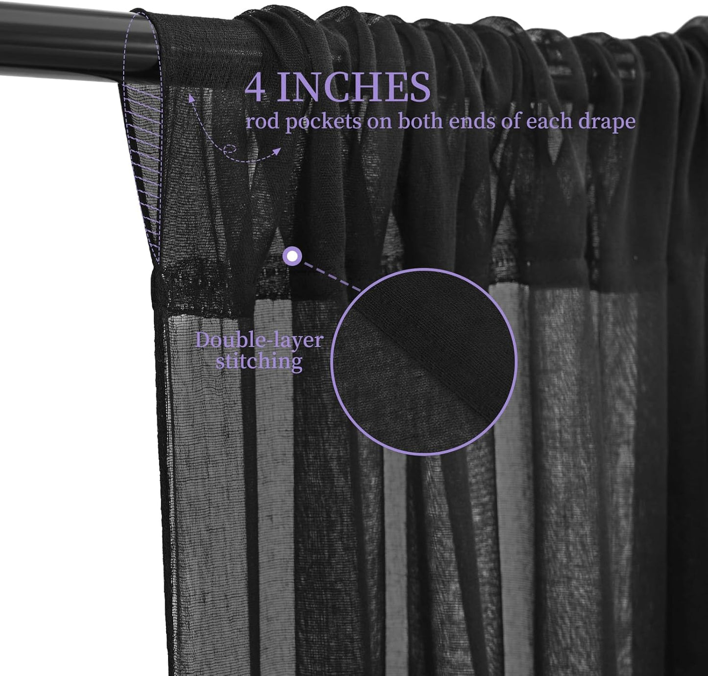 6 Panels Black Ceiling Drapes for Wedding, 5ftx20ft Ceiling Drapes Cheesecloth Sheer Fabric Curtain Wedding Arch Draping Fabric Romantic Ceilings Decorations for Weddings Party Ceremony Stage