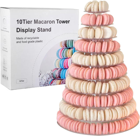 10 Tiers Macaroon Tower Stand, Round Macaron Tower Cake Display Rack Plastic Cupcake Stand Macarons Desserts Serving Tray for Birthday Wedding Party Decor (10 Tiers)
