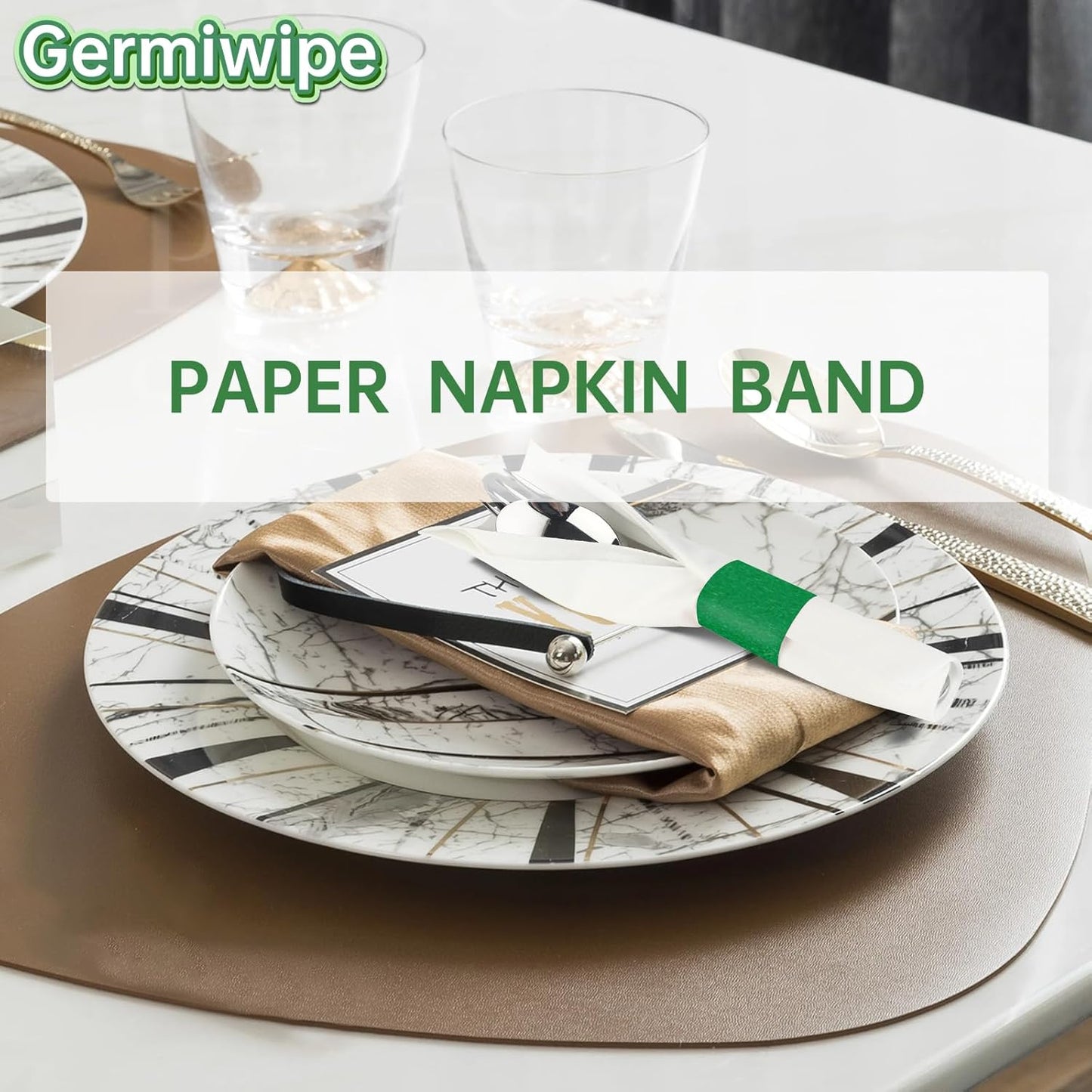 Germiwipe Paper Napkin Band Box of 500,Napkin Rings Self Adhesive,Silverware Wraps Bands (Green, Green - 500pcs)