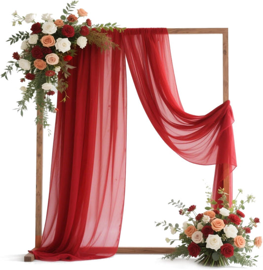 VOK Red Wedding Arch Draping Fabric Chiffon Fabric, 29in x 18Ft 2 Panels Sheer Chiffon Outdoor Curtain for Wedding Ceremony Birthday Party Decoration (Red,2 Panel)