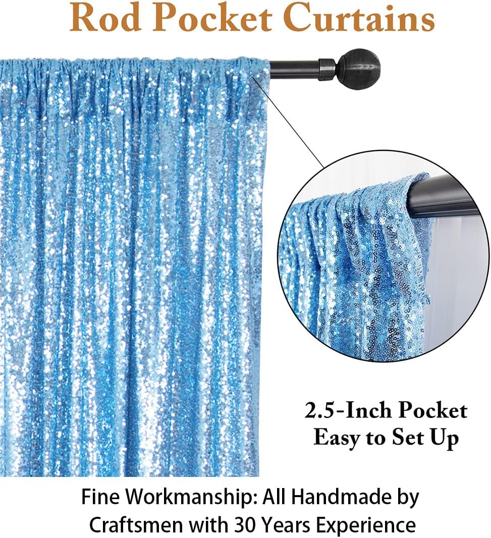 ShinyBeauty Baby Blue Sequin Backdrop Curtain | 2 Panels 5FTx10FT Glitter Wedding & Photography Background | Light Blue Shimmer Curtains for Elegant Events