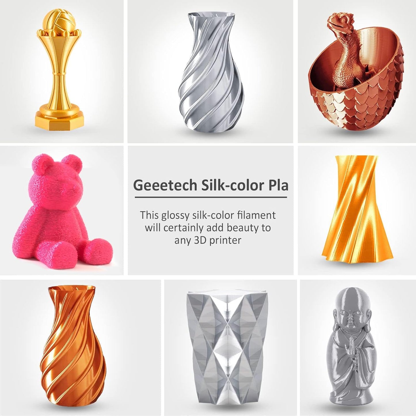 Geeetech Silk PLA Filament 1.75mm for 3D Printer, Metal-Like Shiny 3D Filament 1kg (2.2lbs) 1 Spool, Dimensional Accuracy +/- 0.02 mm, Metallic Pink (Magenta)