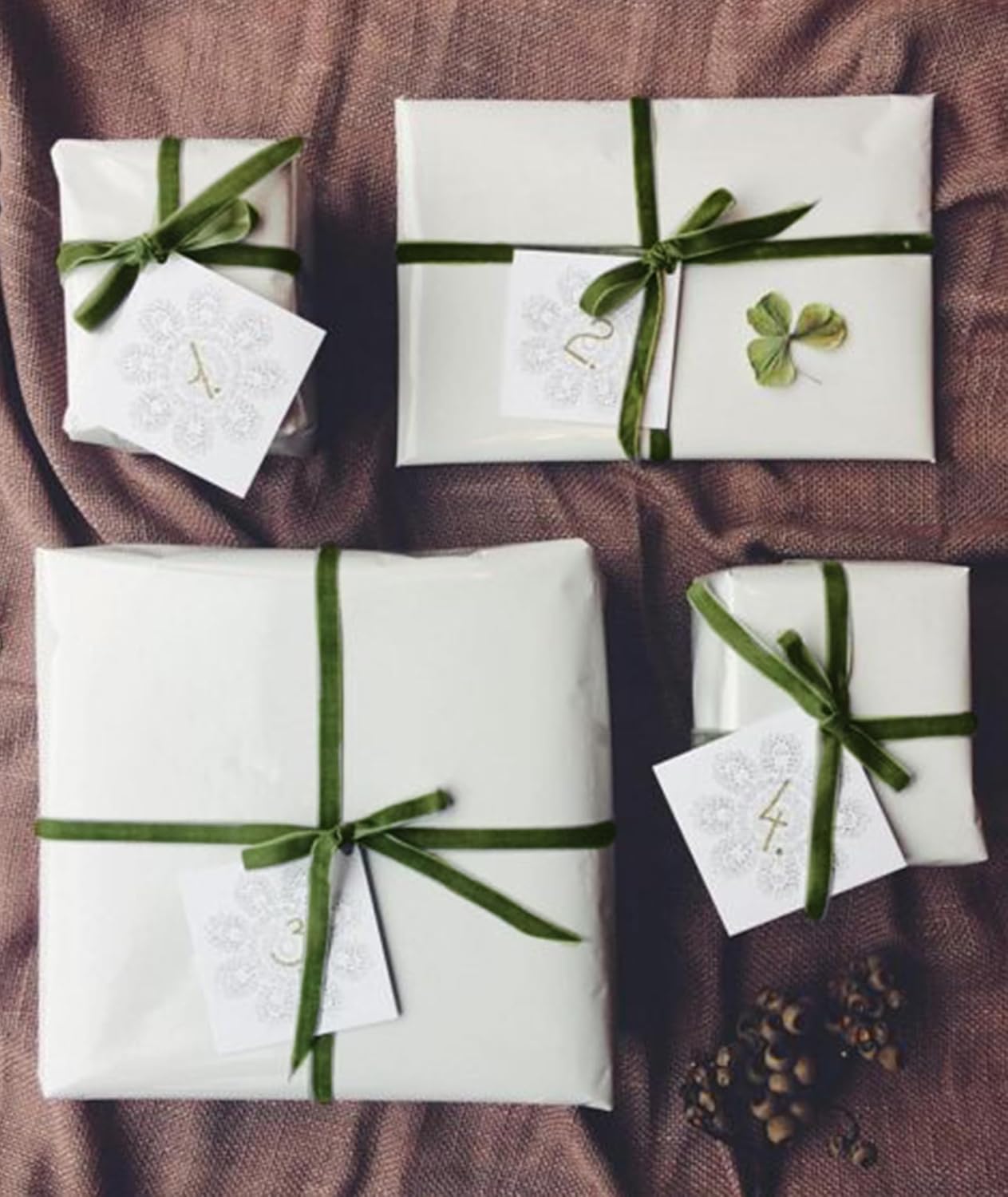 Olive Green Christmas Velvet Ribbon for Tree, Gift Wrapping, Flower Bouquet, Wreath Decorations, Bow Making 3/8'', 25 Yards