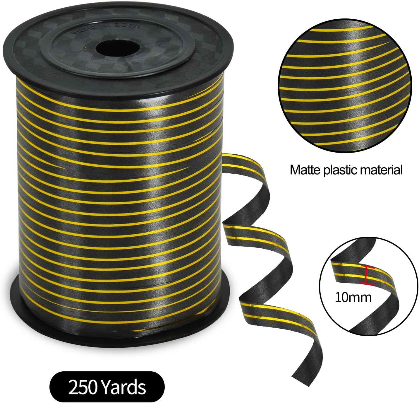 TONIFUL Curling Ribbon-Black Gold Balloon Curling Ribbons-250 Yards Balloon String for DIY Decor,Gift Wrapping,Ribbons and Bows for Christmas New Year Birthday Gifts Halloween Graduation Supplies