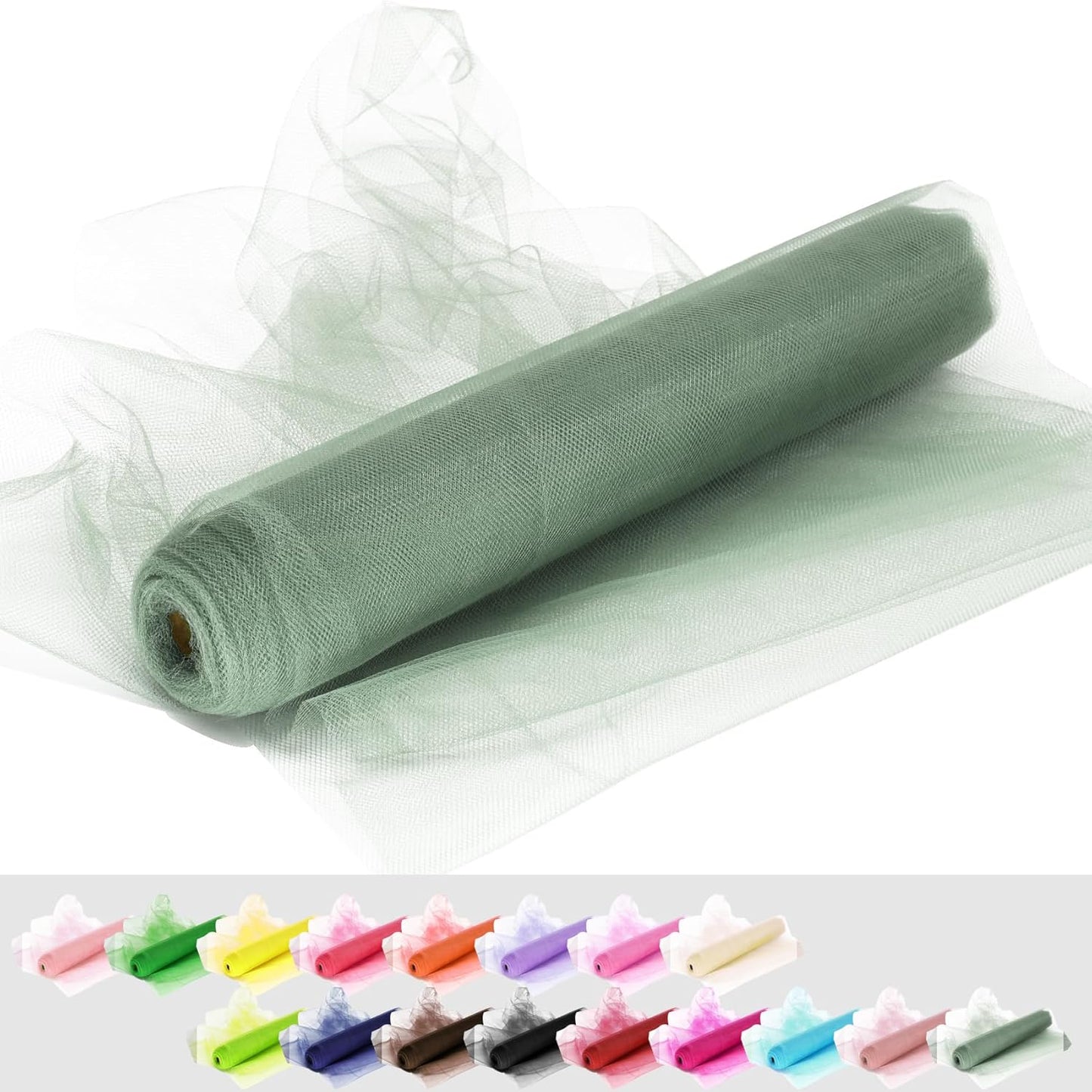 Tulle Fabric Rolls, 54 Inch by 10 Yards (30 ft) Tulle Ribbon for Wedding Party Decoration Sheer Fabric Spool Bolt, Ceiling Decor, Tutu Skirt, Christmas Gift Wrapping, Soft & Drape (Sage Green)