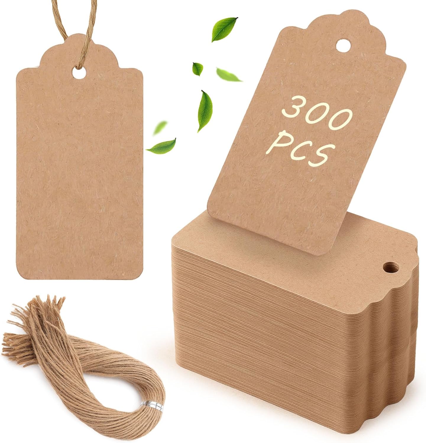 SallyFashion 300pcs Gift Tags with String Attached, 1.7 x 2.8 inch Kraft Paper Hang Tags for Clothes DIY Crafts Wedding Holiday (Brown)