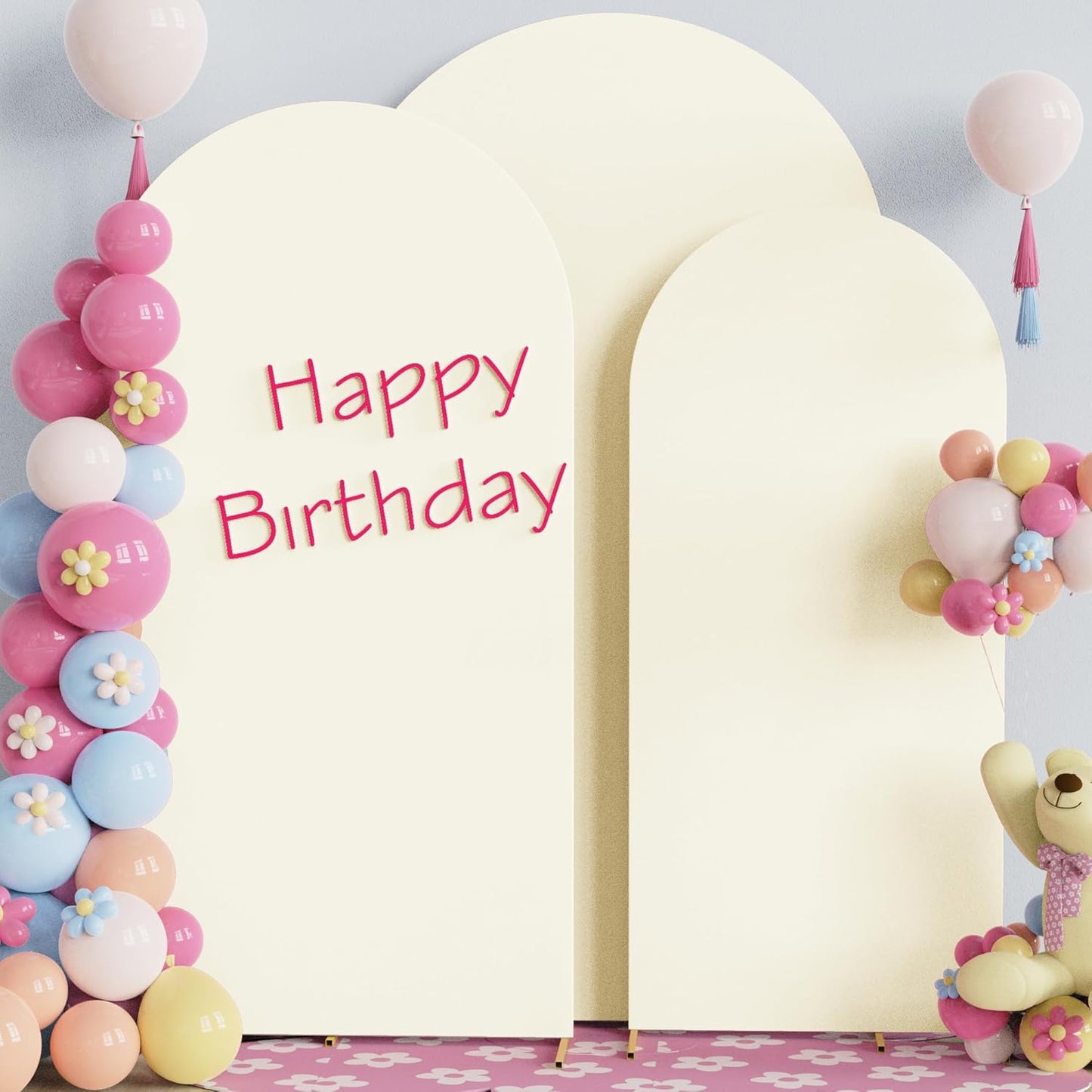 Fomcet Set of 3 Wedding Arch Covers 6FT, 6.6FT, 7.2FT Ivory 2-Sided Round Top Spandex Arch Backdrop Cover Fitted Fabric for Birthday Party Baby Shower Wedding Arch Stand Decoration