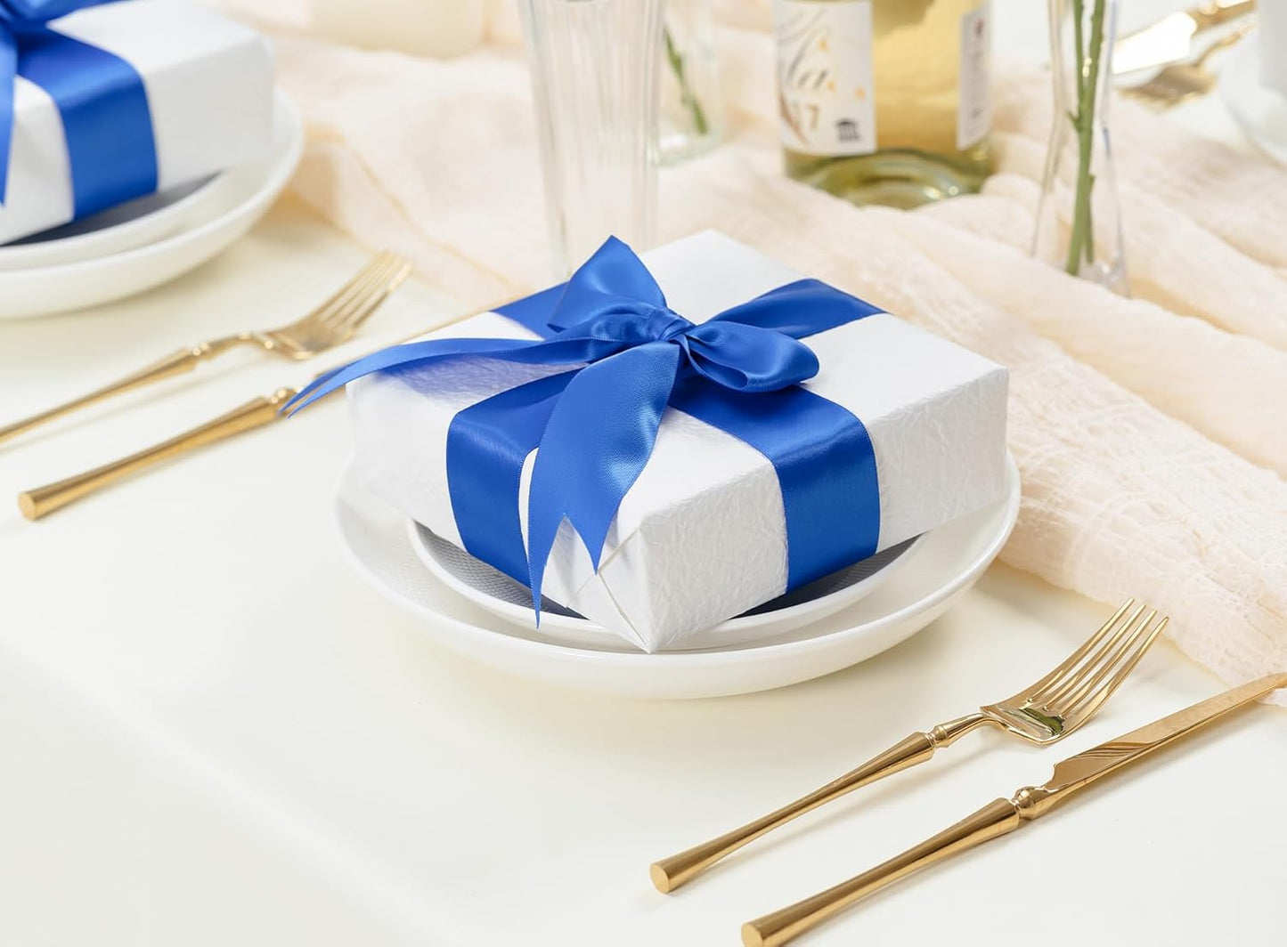 Royal Blue Satin Ribbon 1-1/2 Inch x 50 Yards Double-Faced Ribbons for Gift Wrapping Flower Bouquet Wedding Paper Bows Invitations Crafts