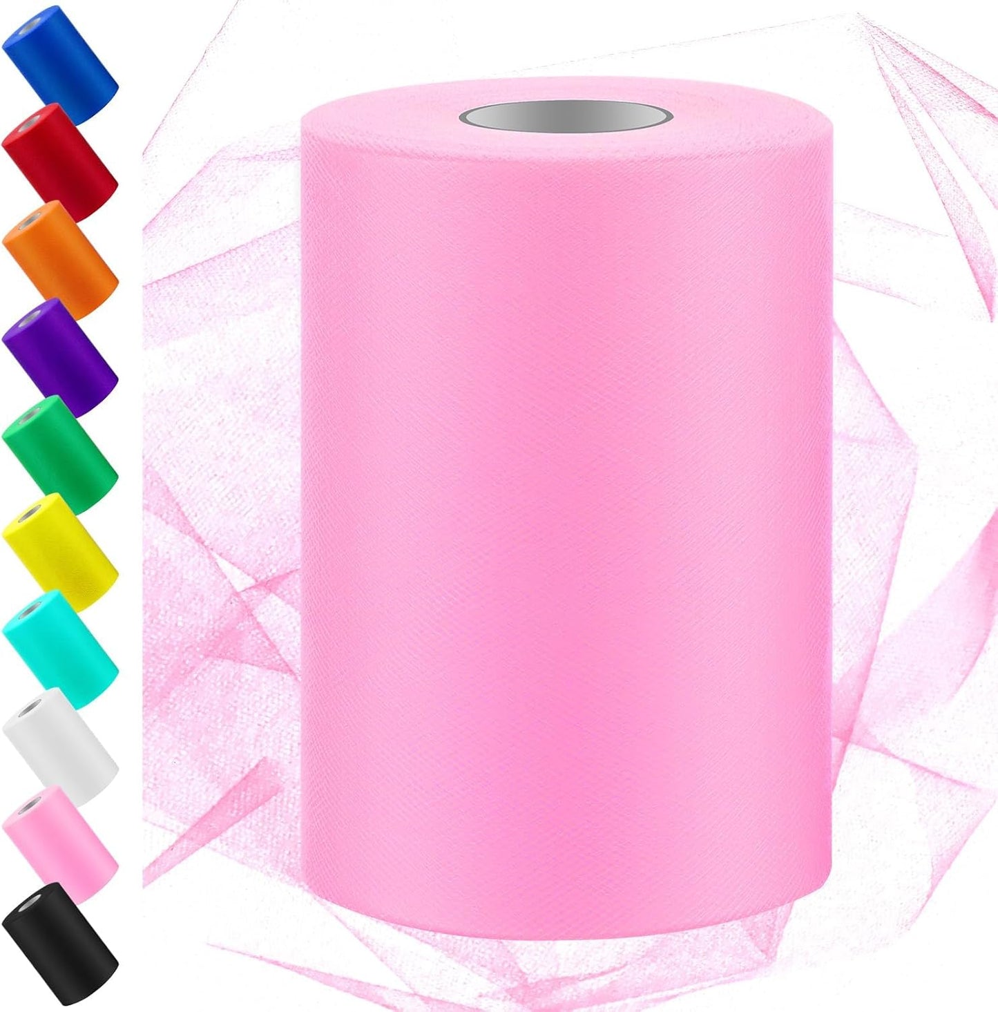 Swpeet 6 Inch by 100 Yards Pink Tulle Fabric Roll, Fabric Spool Tulle Ribbon, Netting Polyester Spool Ideal for DIY Handmade Birthday Party Wedding Decorations Christmas Craft Supplies