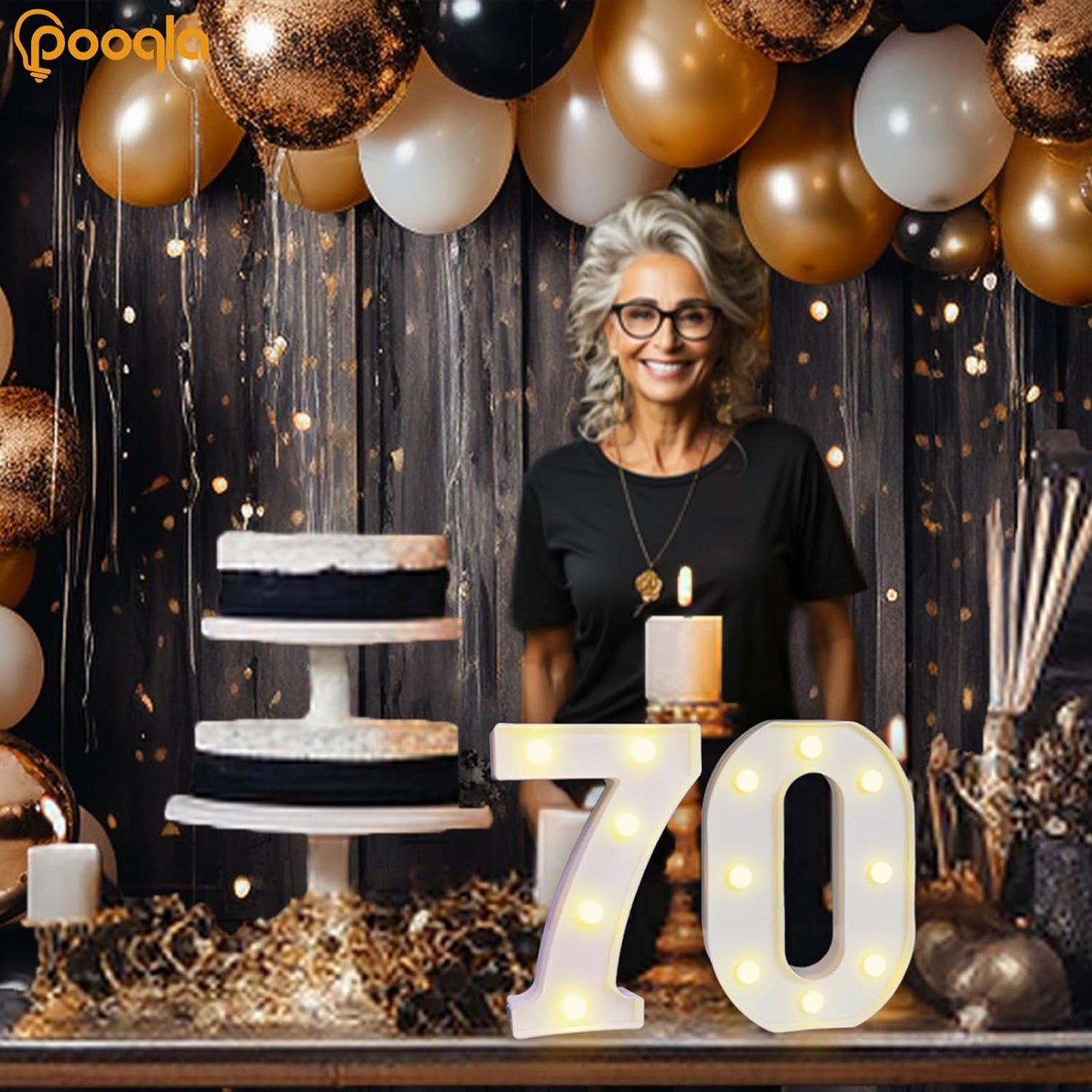 Pooqla Decorative LED Light Up Number Letters, White Plastic Marquee Number Lights Sign for 70th Birthday Party Wedding Decor, Battery Operated (70)