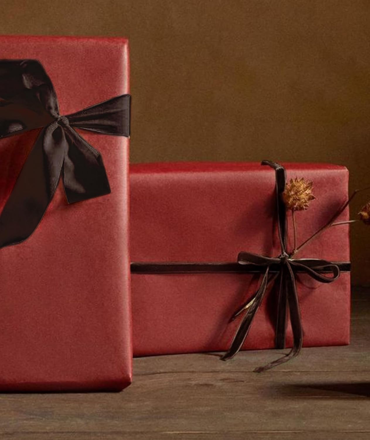 Brown Christmas Velvet Ribbon for Tree, Gift Wrapping, Flower Bouquet, Wreath Decorations, Bow Making 3/8'', 25 Yards