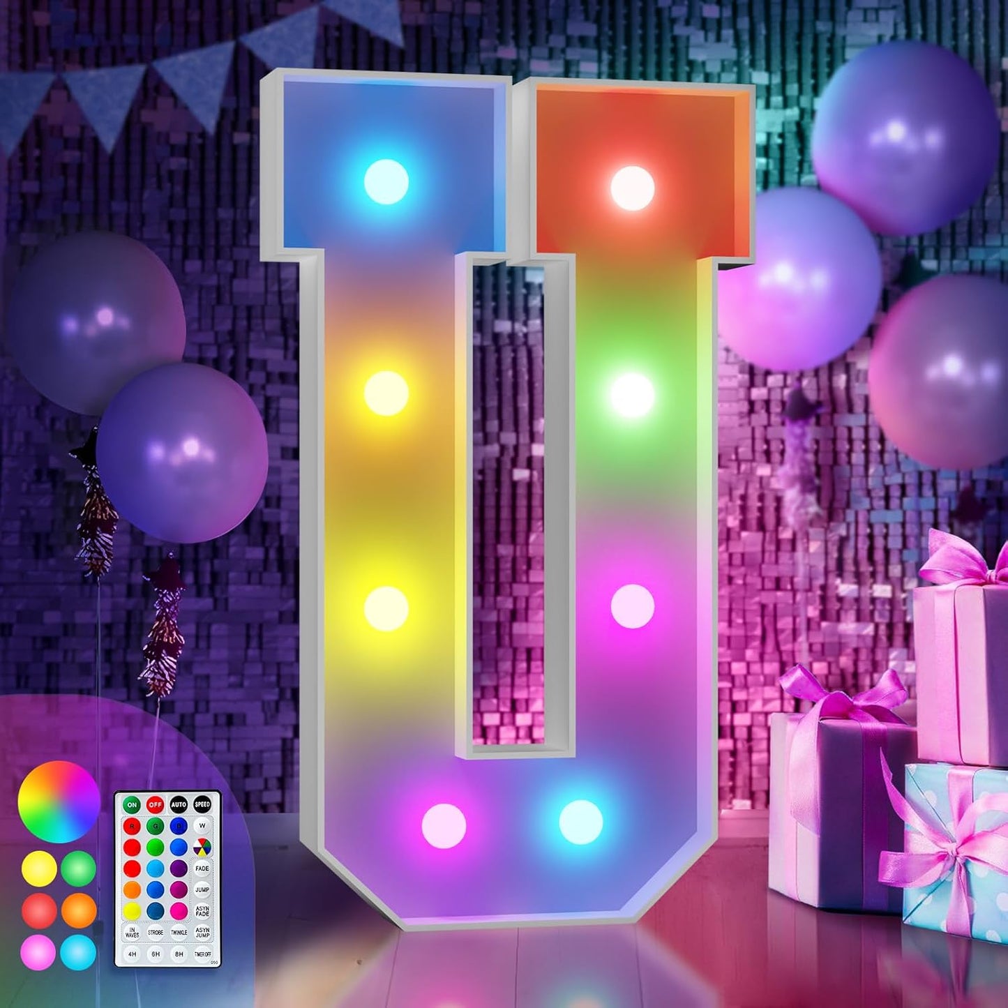 imprsv 3FT Colorful Marquee Light Up Letters U, 18 Colors Light Up Sign Alphabet Sign with Remote, One Letters First Birthday, Large Letters for Birthday Engagement Anniversary Wedding Party Decor