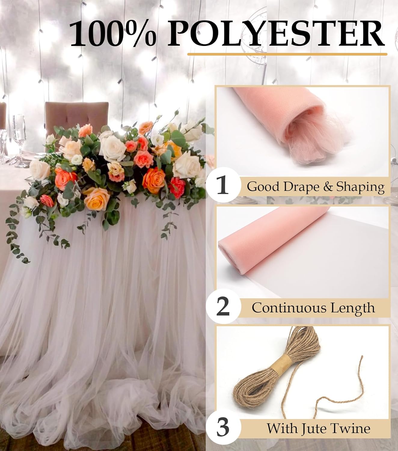 Blush Tulle Fabric Roll, 54" x 40 Yards (120FT) Tulle for Wedding Decoration DIY Tutu Party Backdrop Baby Shower Valentine's Day Table Skirts Gift Wrapping