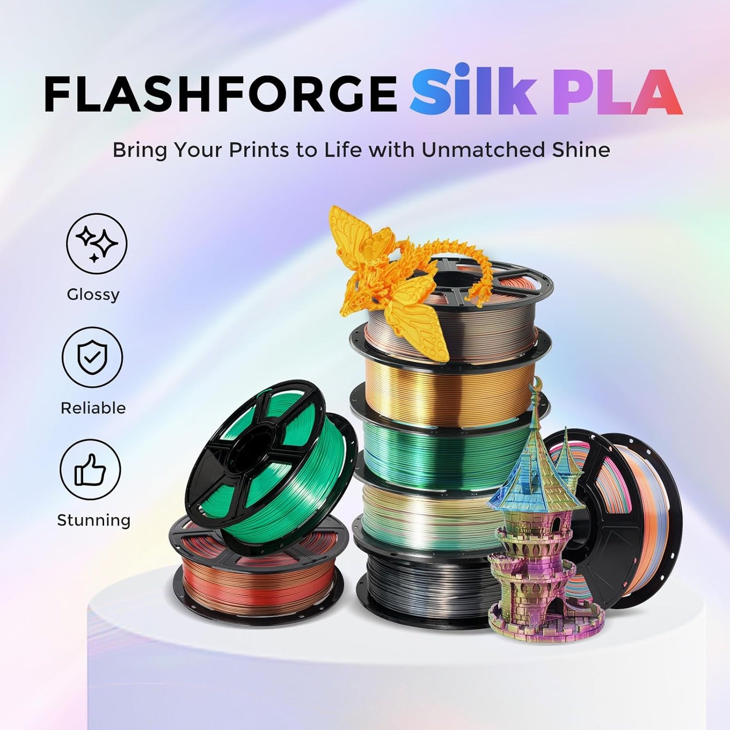Flashforge 3D Printer Filament Silk PLA 1.75mm 1kg Spool-Dimensional Accuracy +/- 0.02mm (Green)