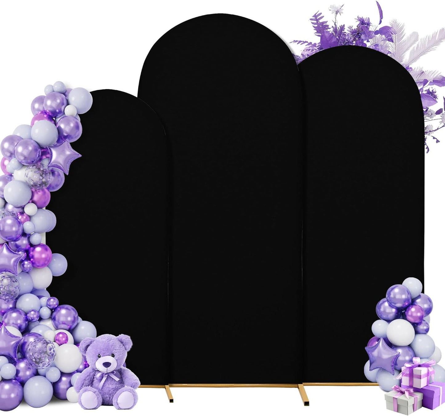 Wedding Arch Covers Spandex Arch Backdrop Covers (7.2FT,6.6FT,6FT) Set of 3 Arch Stand Cover Arch Covers Stretchy Backdrop for Wedding Birthday Party Decoration Baby Shower (Black)