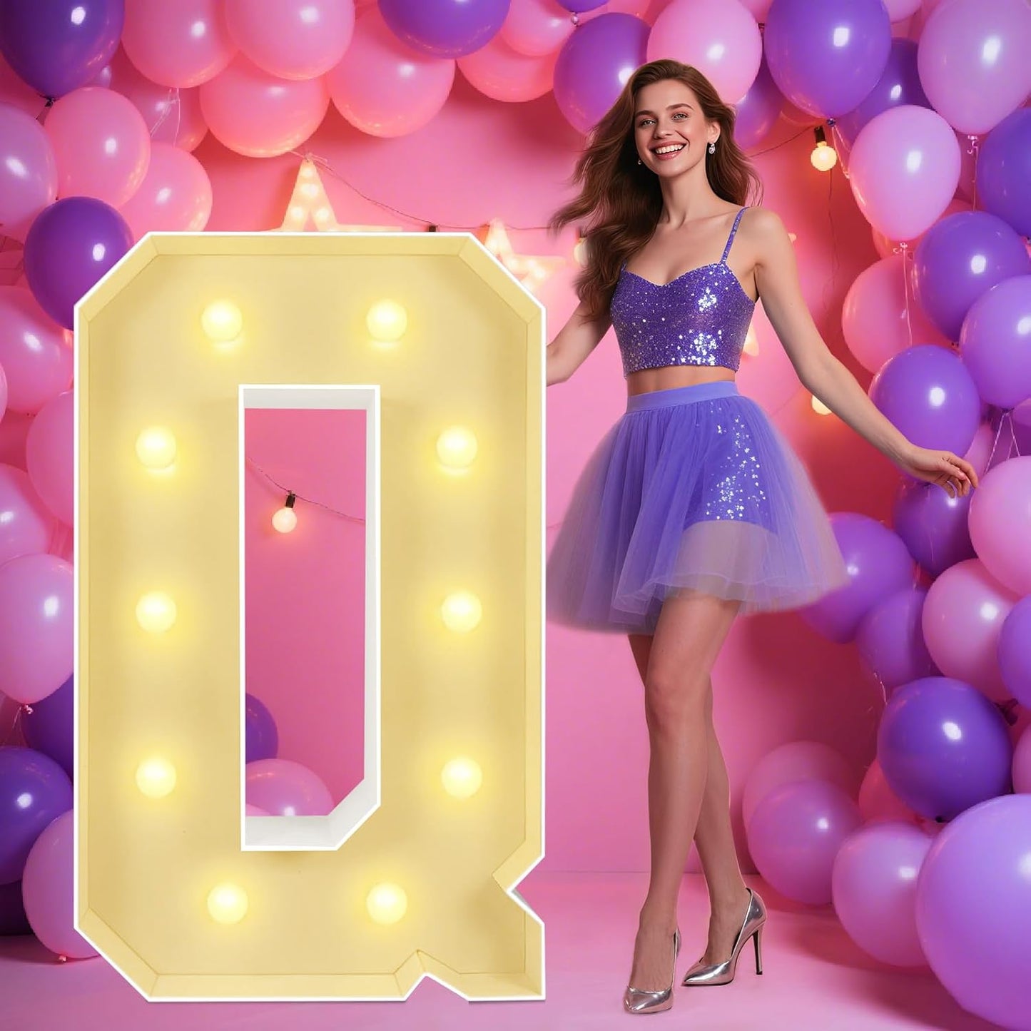 Marquee Light Up Letters: 4FT Large Decorative Signs for Party Decorations Baby Shower Birthday Wedding Engagement Anniversary, 4 Feet Tall Pre-Cut DIY Foamboard Letter Q - Easy to Assemble