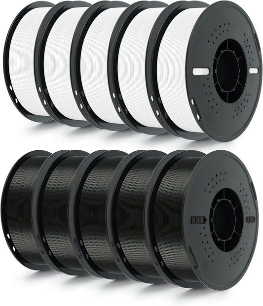 Kingroon 10KG PLA Filament 1.75mm 3D Printer Filament Pla Filament Dimensional Accuracy +/- 0.02mm, Fit Most FDM Printer, 1KG X 10 Spools (5 Black+5 White)