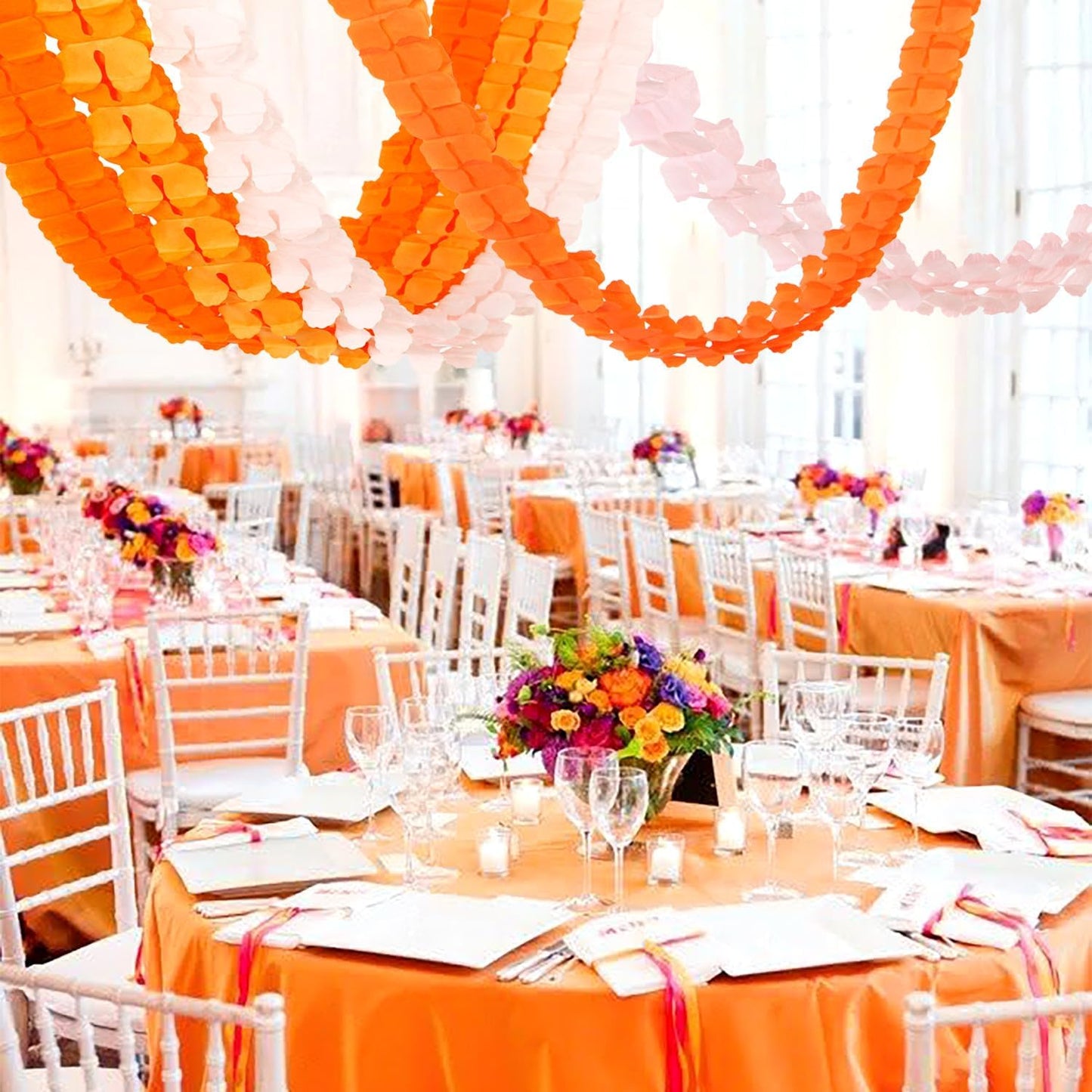 Fall-Boho Pink-Orange Groovy Thanksgiving Party-Decorations - 12pcs Streamers-Garland Autumn Harvest Friendsgiving 4-Leaf Clover Paper Banners,Birthday Wedding Engagement Bachelorette Decor Ouruola