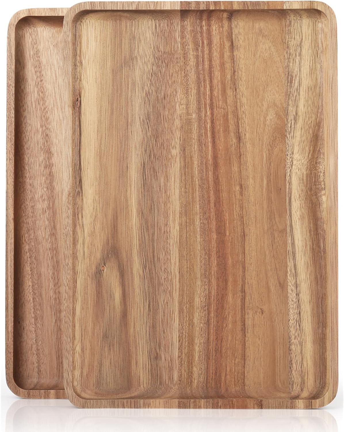 2 PCS 16 x 12 in Large Solid Acacia Wood Serving Trays Rectangular Wooden Serving Platters Natural Wooden Boards for Bar Coffee Party（Wood Log Color）