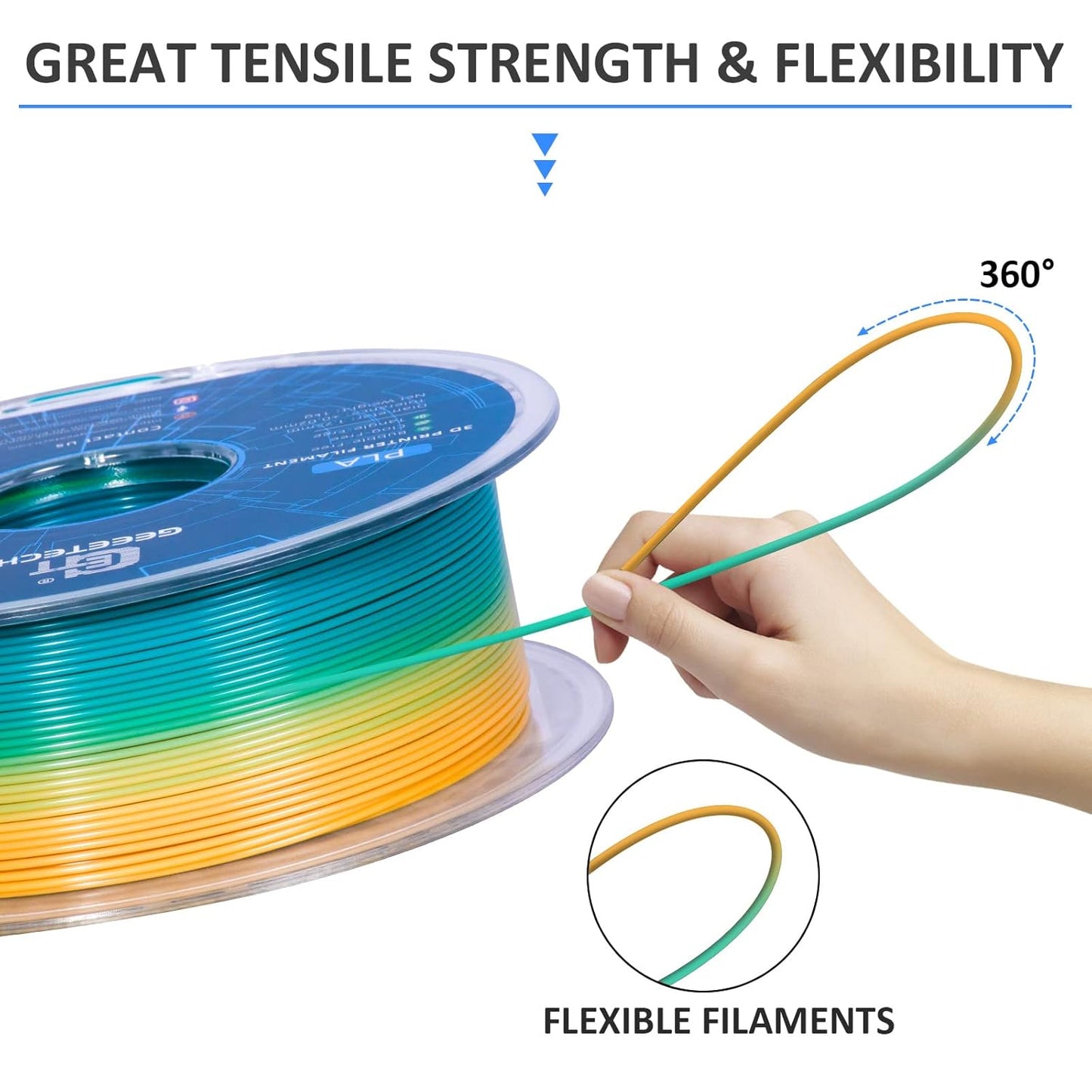 Geeetech Rainbow PLA Filament 1.75mm, 3D Printer Multicolor Filament, Color Changing Filament 1kg (2.2lbs) 1 Spool, Dimensional Accuracy +/- 0.02 mm