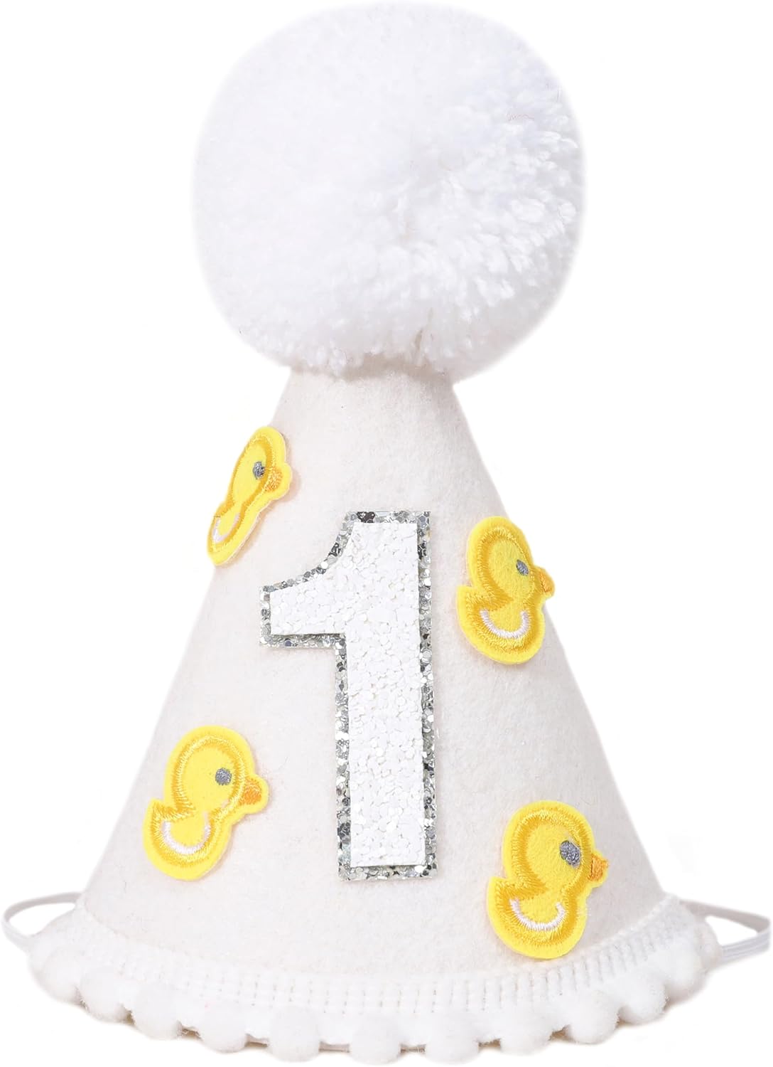 Little Yellow Duck 1st Birthday Party Hat - Duck Themed Cake Smash Decor, Yellow & White Cone Hat for Boys & Girls
