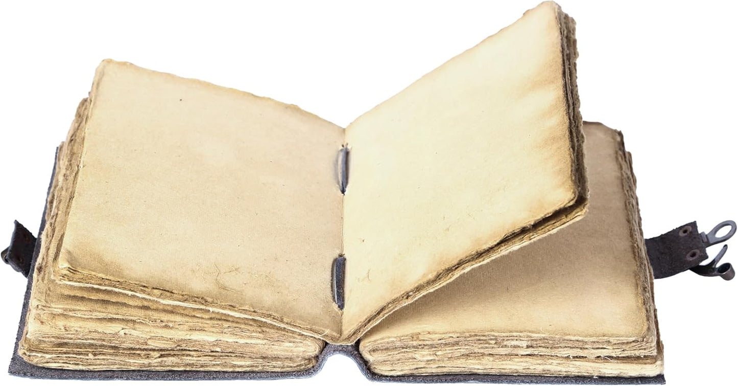 Vintage Leather Journal Handmade Buffalo Non-Refillable Deckle Edge Paper – Leather Bound Journal for Women Men, C-Lock Closure, Ideal for Writing & Travel for Artists (Grey)