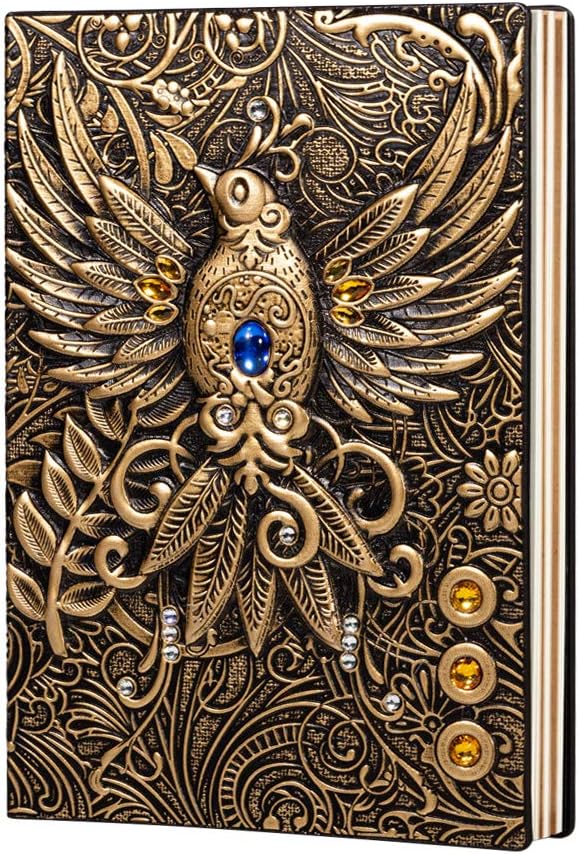molshine A5 (5.5" x 8.3") Embossed Journals Vintage Notebook,Retro Leather Bronze Diary,100 Sheets Paper,Hardcover Travel Notepad for Writing,Sketchbook,Collection,Gift,Decoration, Phoenix(Bronzed)
