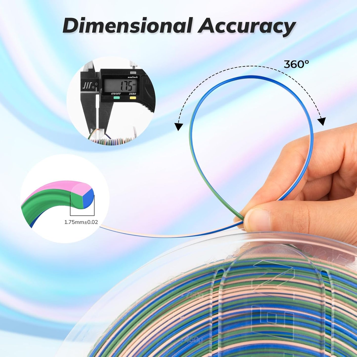 AMOLEN Silk PLA 3D Printer Filament, Shiny Multicolor Rainbow PLA Filament 1.75mm, Fast Color Change PLA 3D Printing Filament for Most FDM 3D Printer, Blue Pink Green, 1kg (2.2lbs)